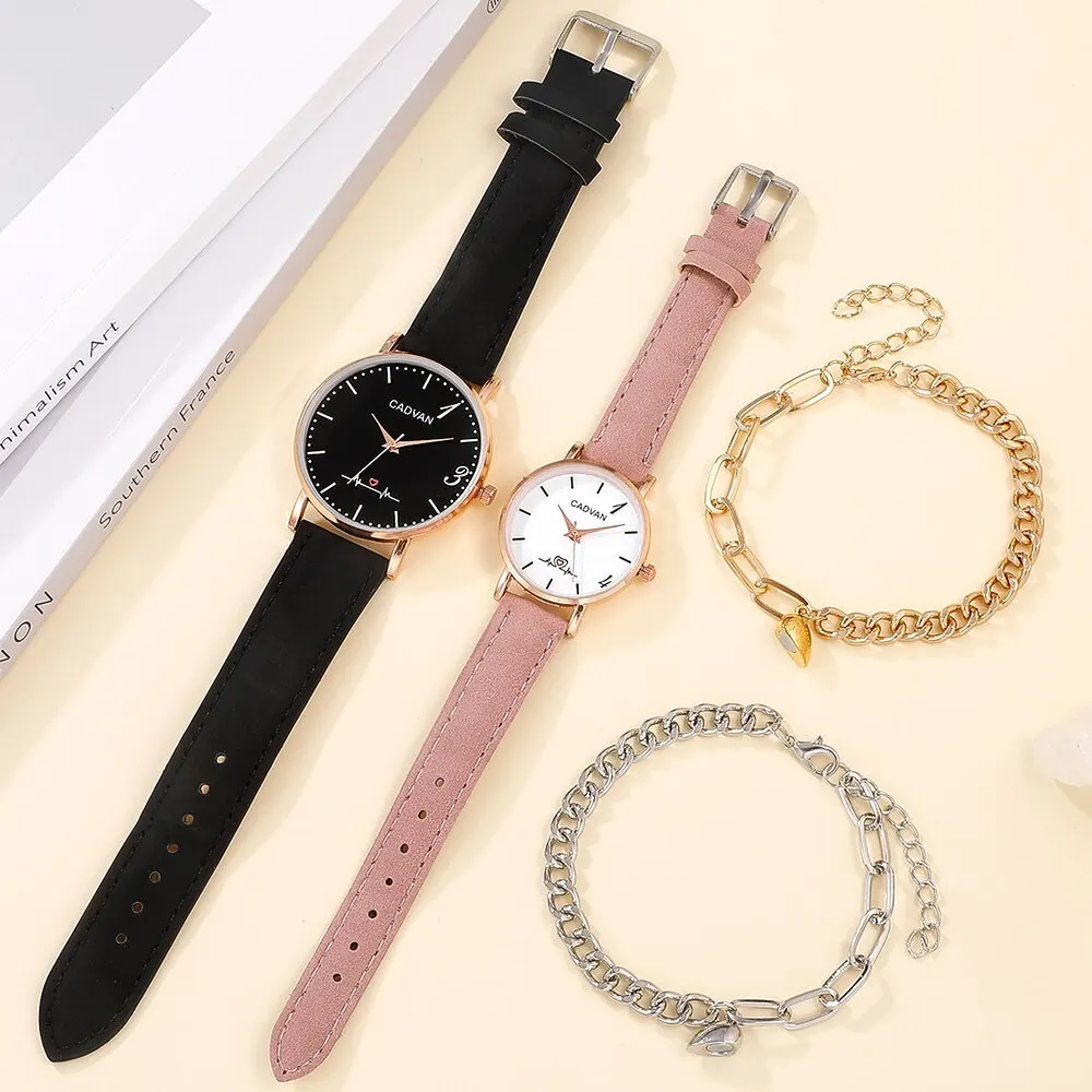 4pcs Set Minimalist Couple Quartz Watch Fancy Women Watches Jewelry Sophisticated And Stylish Women Wristwatches