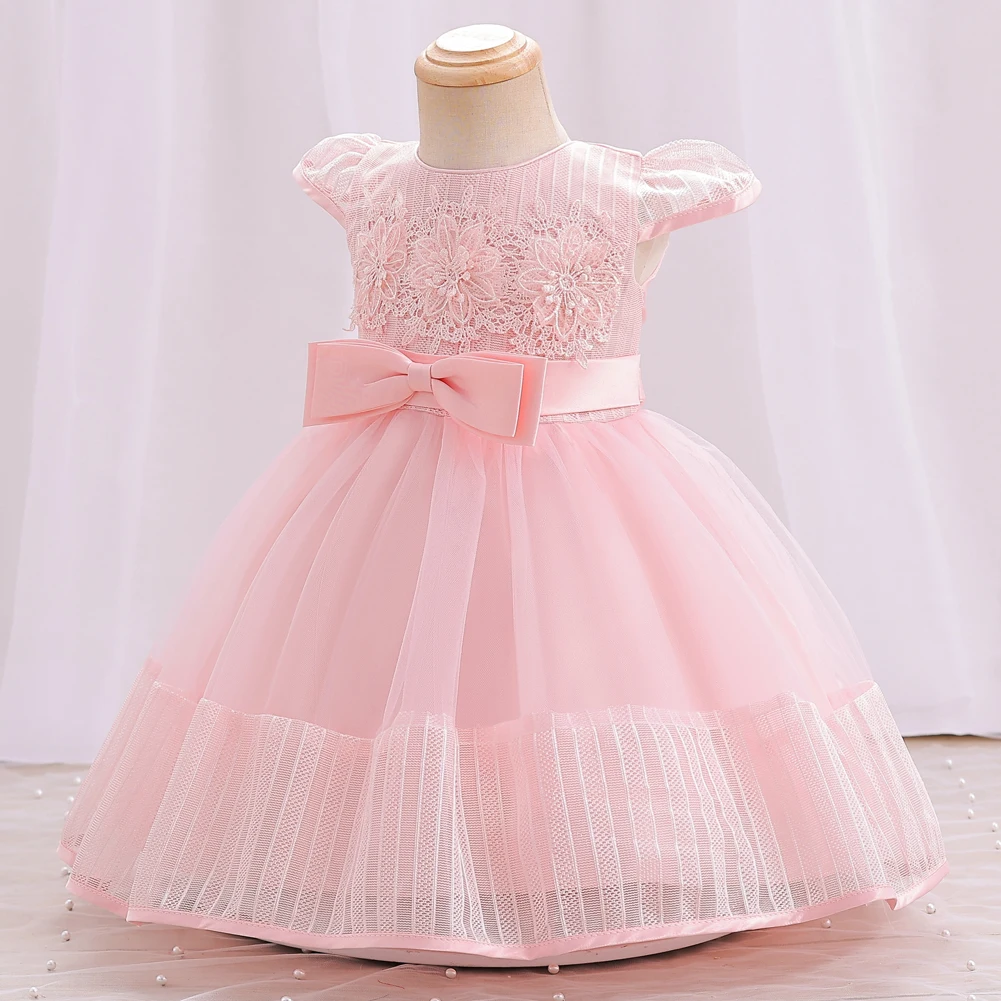 White Flower Dress Kids Girl Lovely Lace Tulle Baby Girl Party Ball Gowns Toddler Girl Christening Clothes 0 to 12 Months 3Y