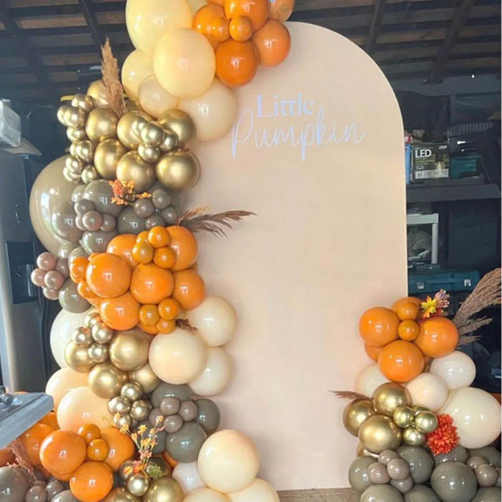 

129pcs Orange Gold Skin Chocolate Latex Balloon Garland Arch Kit for Birthday Wedding Autumn Baby Shower Graduation Party Decor