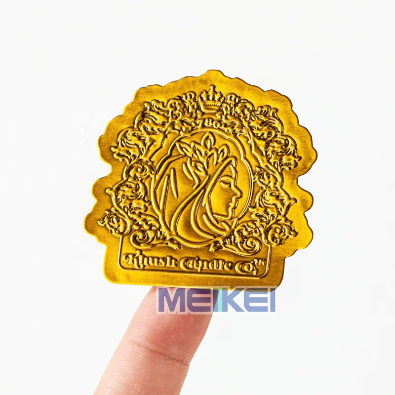 custom.Custom Waterproof Heat Resistant 3D Emboss Foil Label Sticker Aluminum Perfume Metal Label Candle Jars