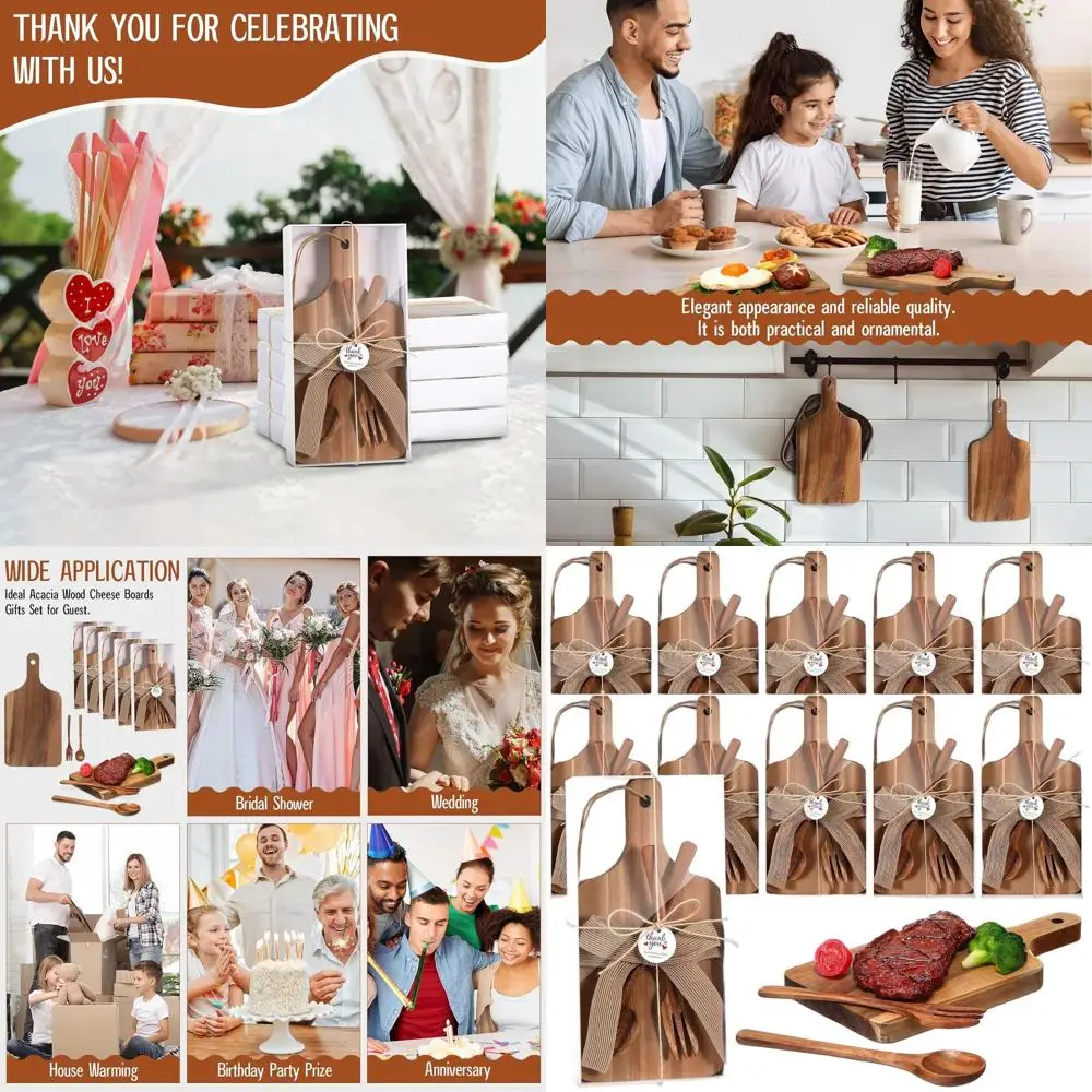 

Набор досок для сыра из дерева акации с сервировочной посудой и подарочными бирками для свадьбы, детского душа или рождественских подарков