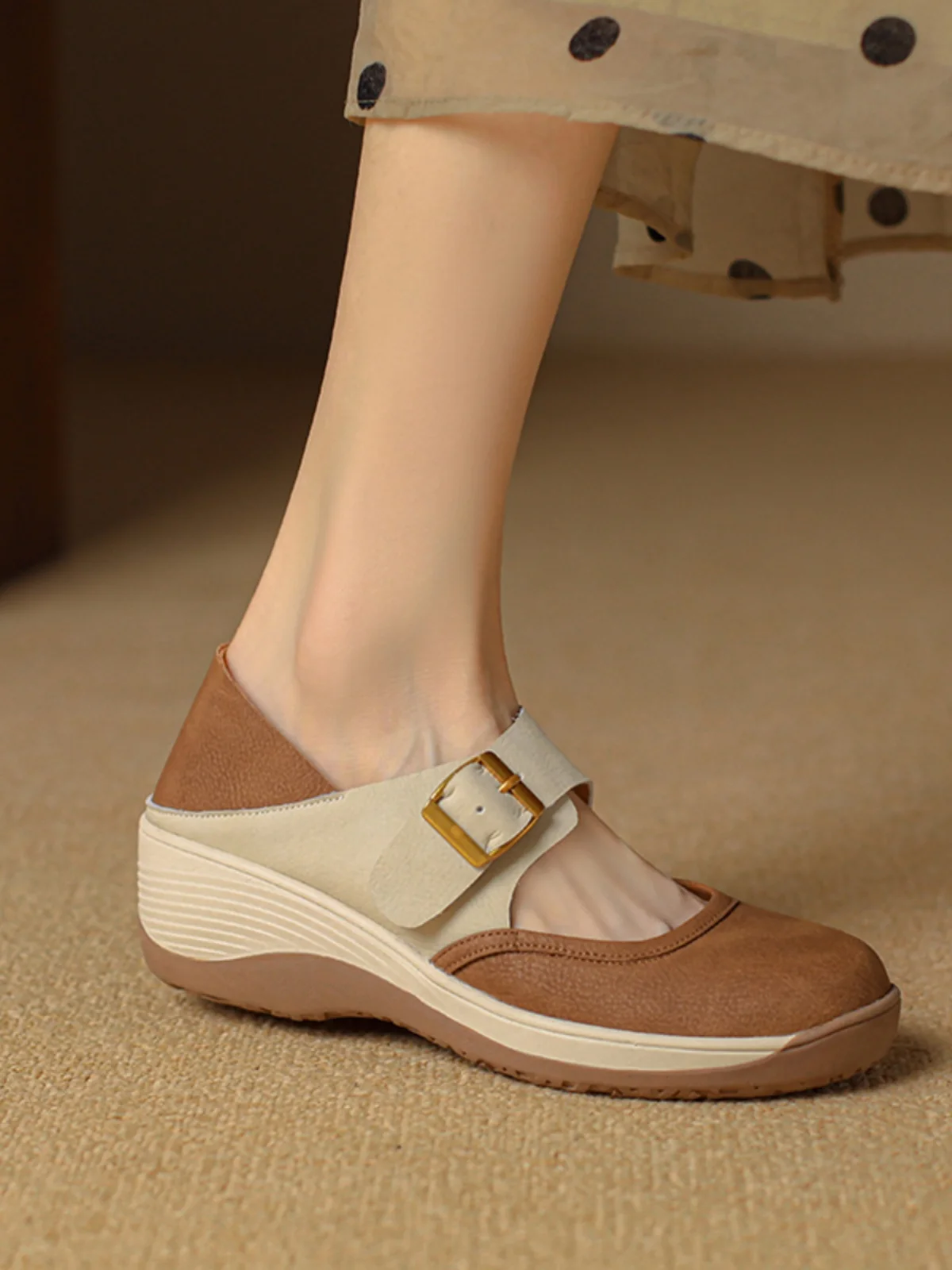 

Retro Sle Thi Bot Platform Mary Jane oes Women's Faion Single oes Leather Material round Toe Rubber Outsole