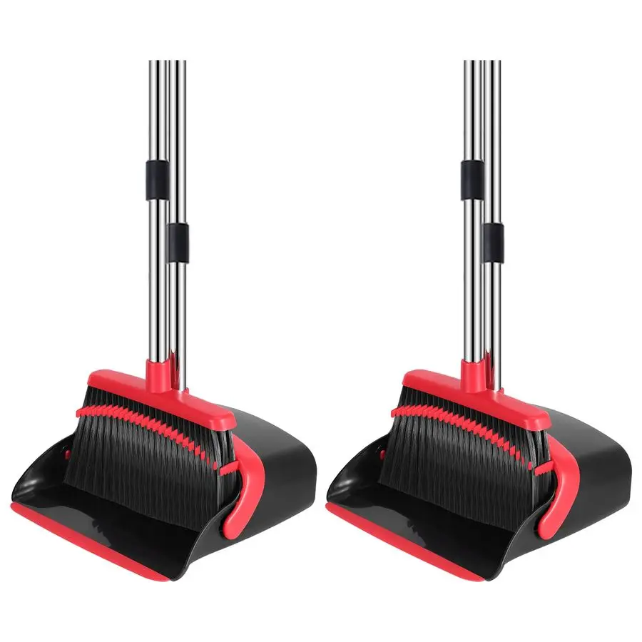 

Набор совок для метлы и совок, комбинированный совок для метлы с регулируемой ручкой и длинной ручкой 52 дюйма с зубцами совок для автоматически очистки волос. Подходит для