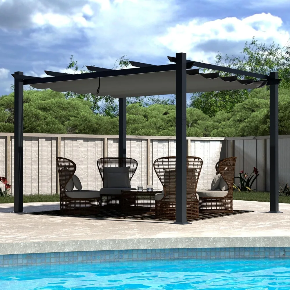 13x10ft Pergola,Pergola w/Thicker Post & Upgraded Retractable Pergola Canopy, Pergolas and Gazebos Heavy-Duty Outdoor Shelter