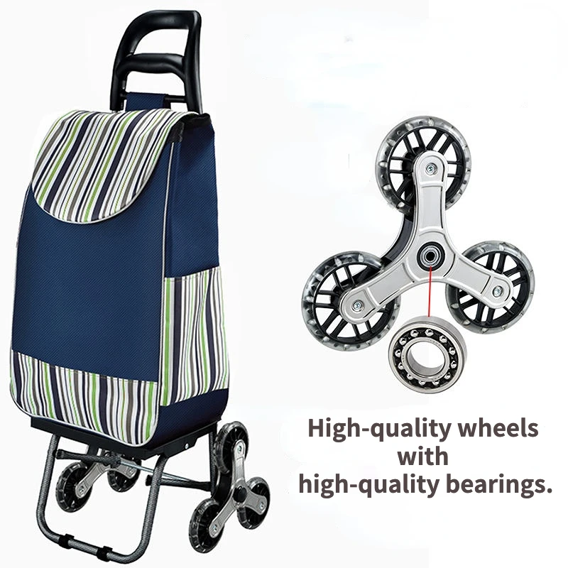 Portable Shopping Bag Cart Folding Grocery Trolley Lightweight Large Capacity Waterproof Oxford Storage Bag Climbing Wheels