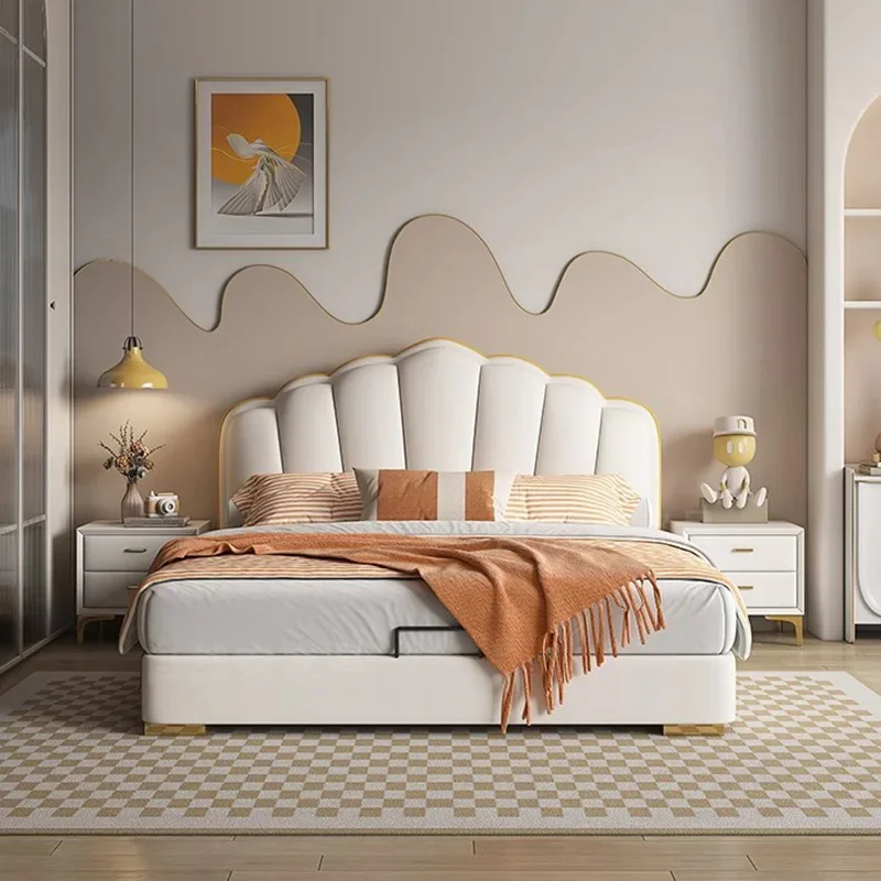 Wood Marriage Bed Aesthetic Unique Minimalist Couple Bed Storage White Letto Matrimoniale Bedroom Furniture And Decoration