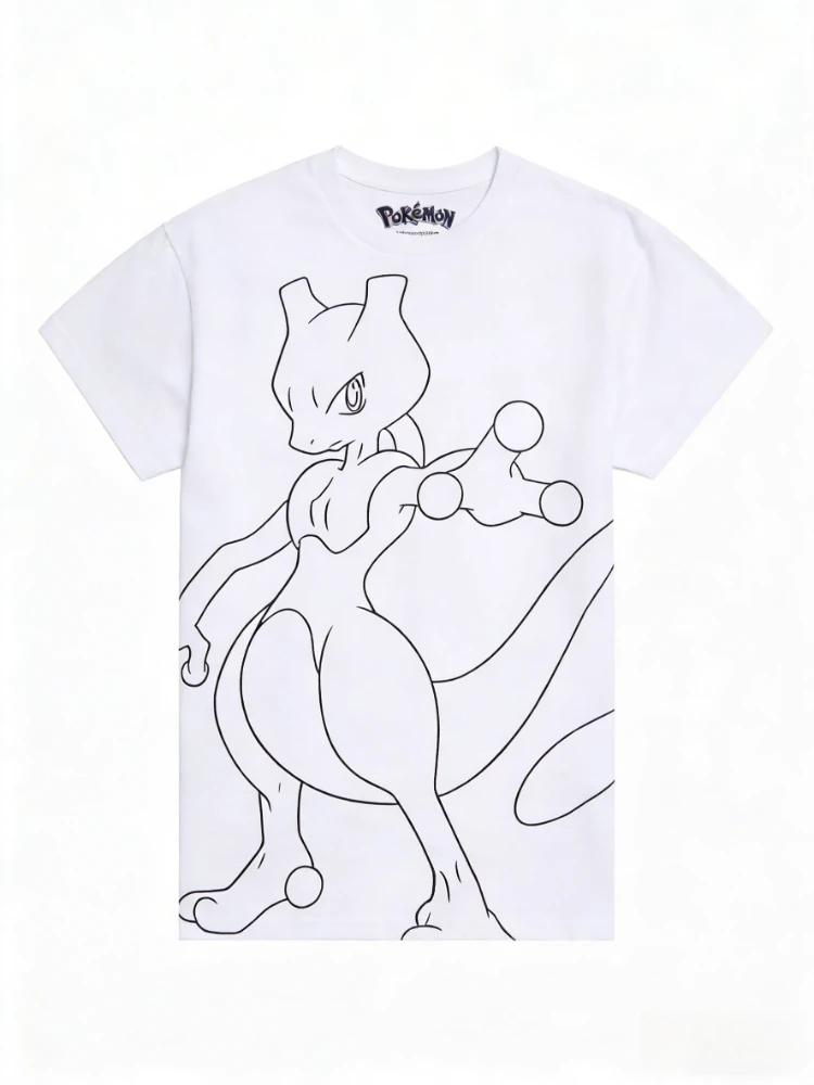 Bandai New Pocket Mewtwo Collection Kunstdruck Hochwertige Mode Herren Kurzarm Eltern-Kind Lose Bequemes T-Shirt