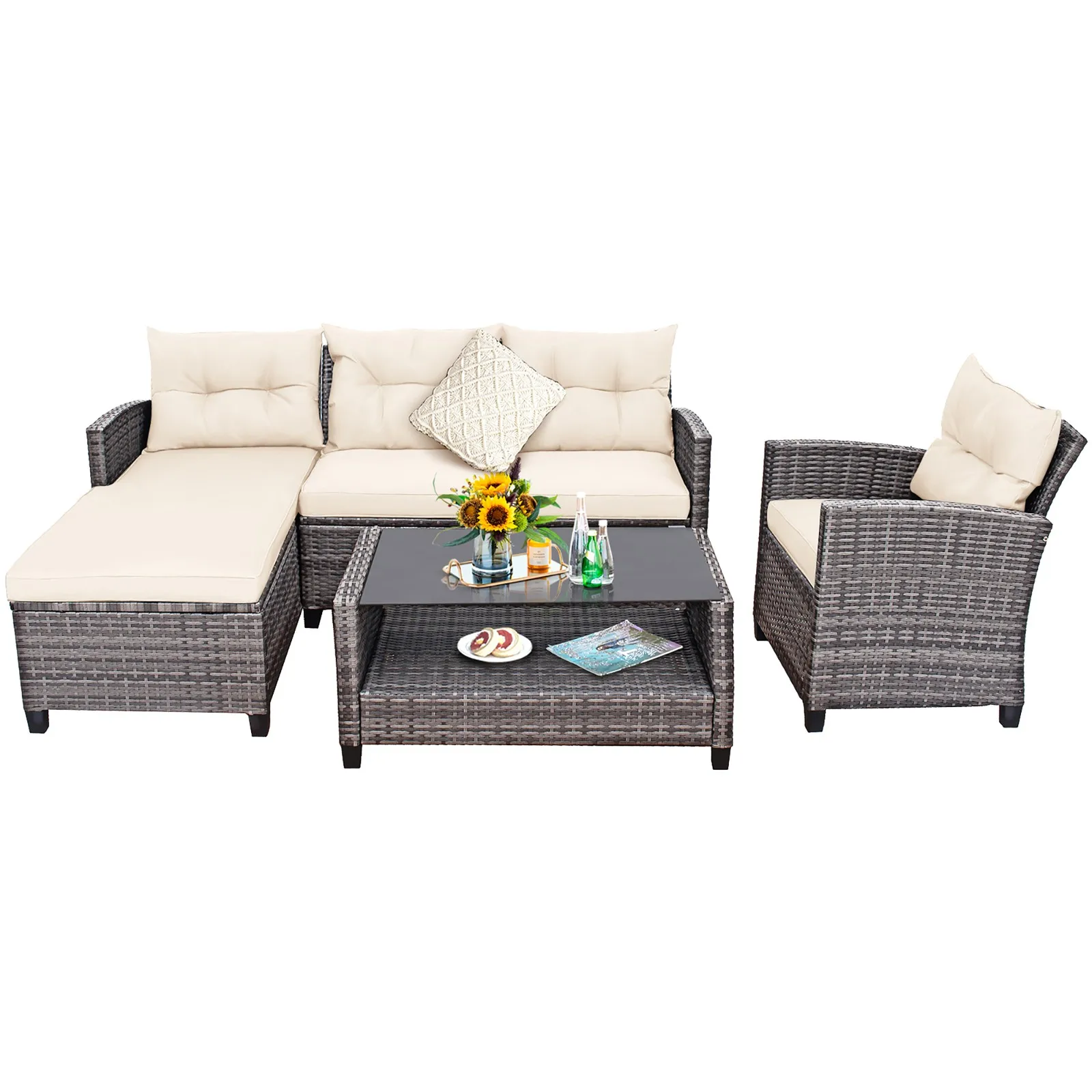4PCS Rattan Patio C…