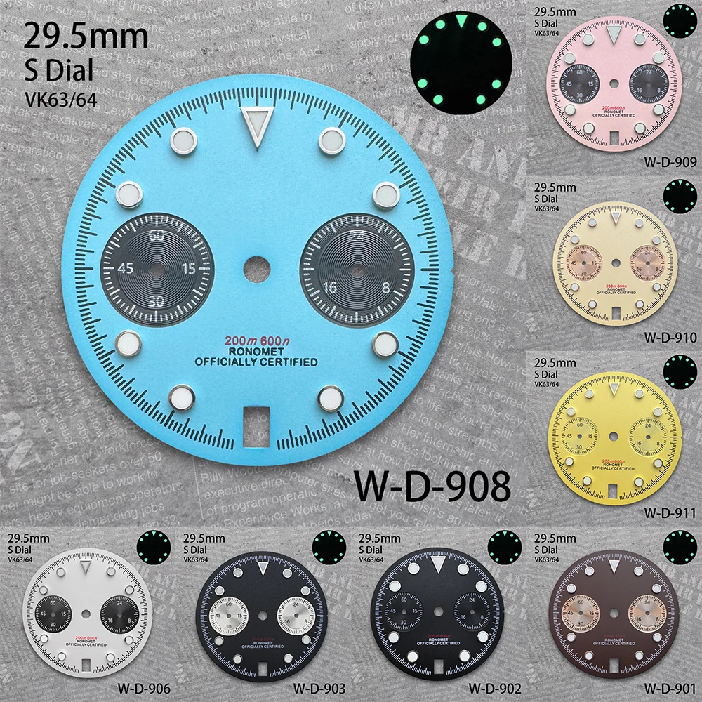 29.5mm DTN Panda S Dial Suitable For VK63/VK64 Quartz Movement Green Luminous High-Quality Watch Modification Accessories