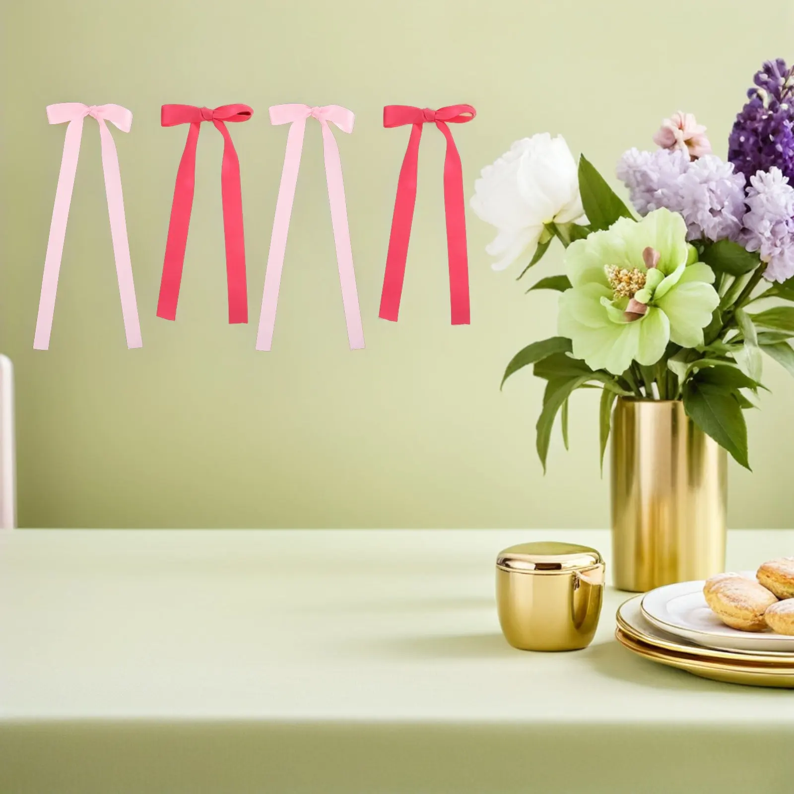 

40Pcs Pink Bow Wall Decorations Satin Ribbon Garland DIY Photo Backdrop Birthday Party Nursery Girls Room Decor