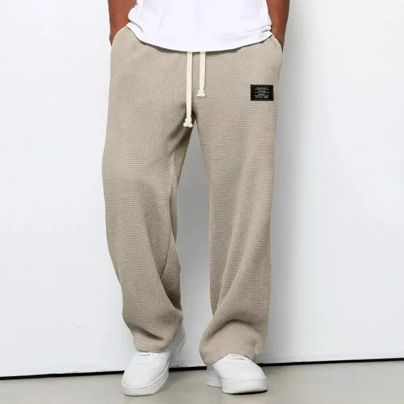 Big Size Mens Casual Pants Relaxed Fit Cotton Trousers Elastic Waist Drawstring Sweatpants Mens Jogger Pants Autumn Winter