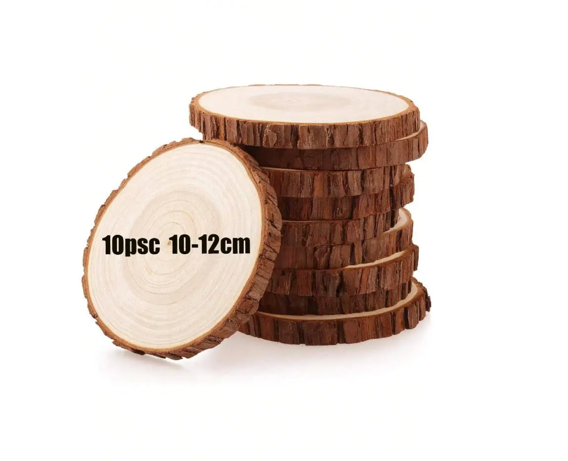 1 Set/10pcs 10-12cm Round Shape Pine Wood Slice With Bark Fo