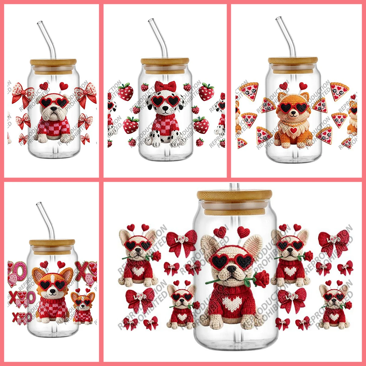 

Наклейки для кружек с милым собачьим принтом ко Дню святого Валентина, УФ-стойкие, водонепроницаемые, для вечеринок и мероприятий, DIY, легко снимаемые