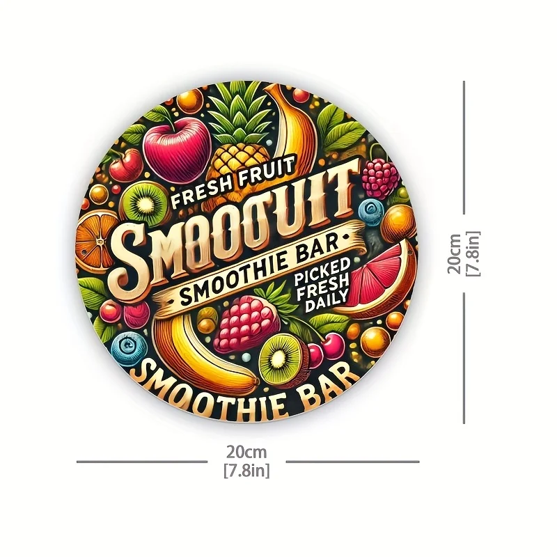 2D Flat, 1pc 8x8 Inch Retro Metal Wall Art Sign - Vibrant Smoothie Bar Design with Fresh Fruit Illustrations, Easy to Hang, Dura