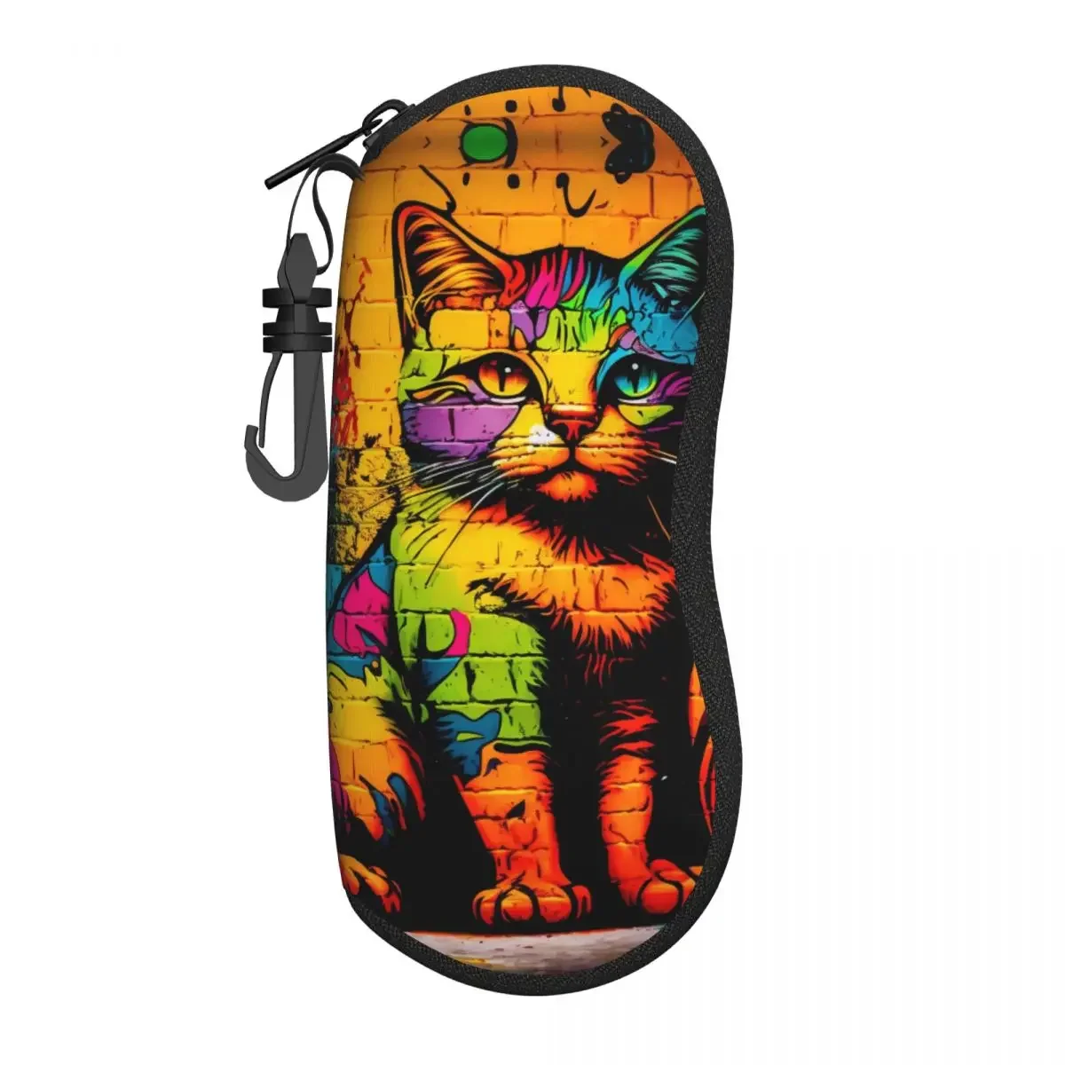 Colorful Cat Glasses Case Cover graffiti painted wall Sunglasses Pouch Classic Eyewear Storage Zip Male Eyeglass Cases Cover