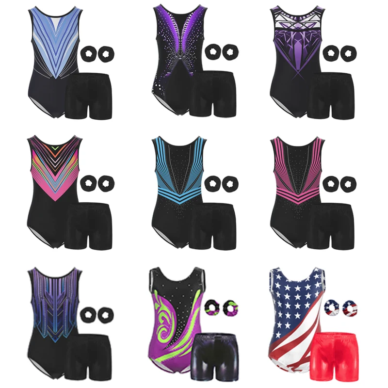Leotardos de Ballet y gimnasia para niñas, sin mangas, con espalda en forma de gota de agua, trajes de ropa deportiva