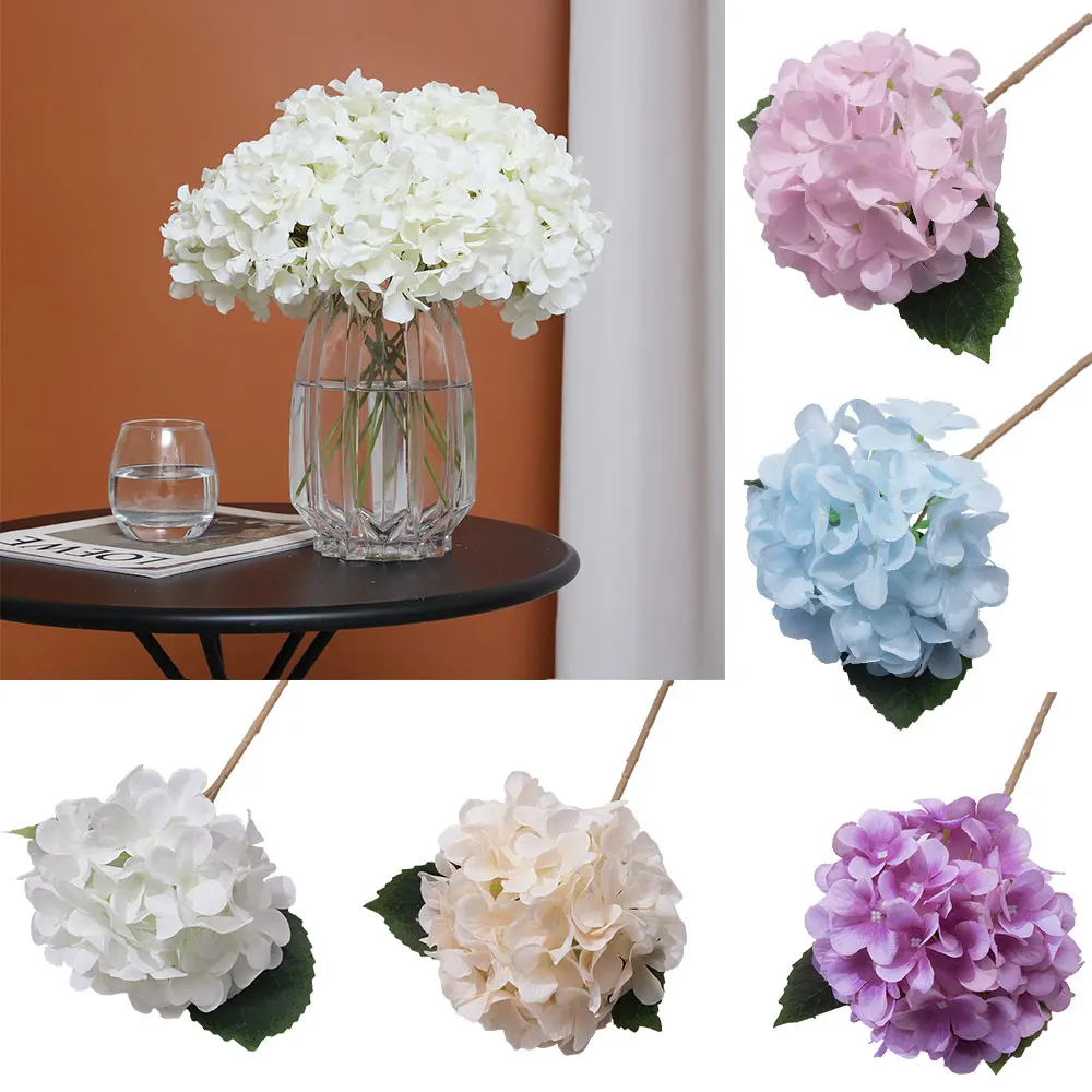 Hydrangea Artificial Flowers with Stems Fake Silk Flower Faux Plants Leaves for Wedding Centerpiece Home Party Baby Shower Decor