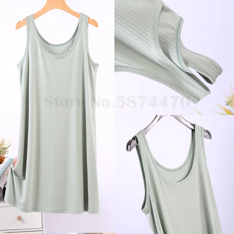 ผู้หญิง Nightgown Modal Suspender เสื้อกั๊กชุดนอนเซ็กซี่กลางเข่า-ความยาว Nightdress หลวม Casual Pakaian Rumahan กระโปรงฐาน