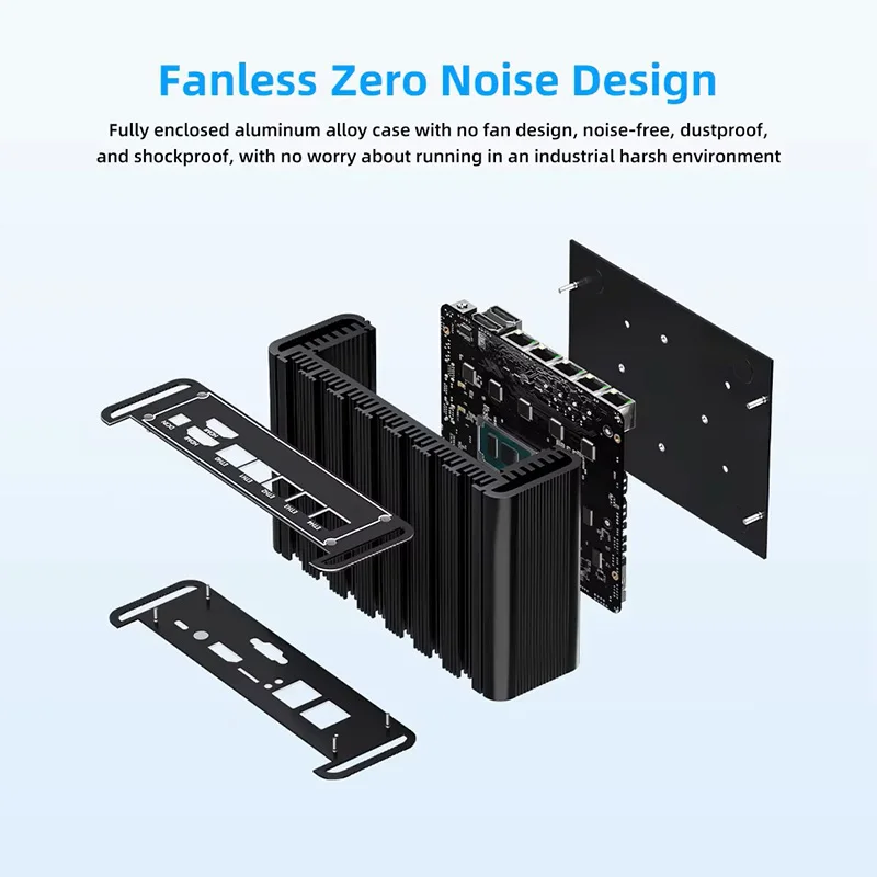 كمبيوتر TexHoo Mini، Intel N100 Win 11/Linux PC، 16 جيجابايت DDR5، 256 جيجابايت M.2 SSD، 5LAN + 1COM خادم/أمن الشبكة/جدران الحماية/الكمبيوتر الصناعي