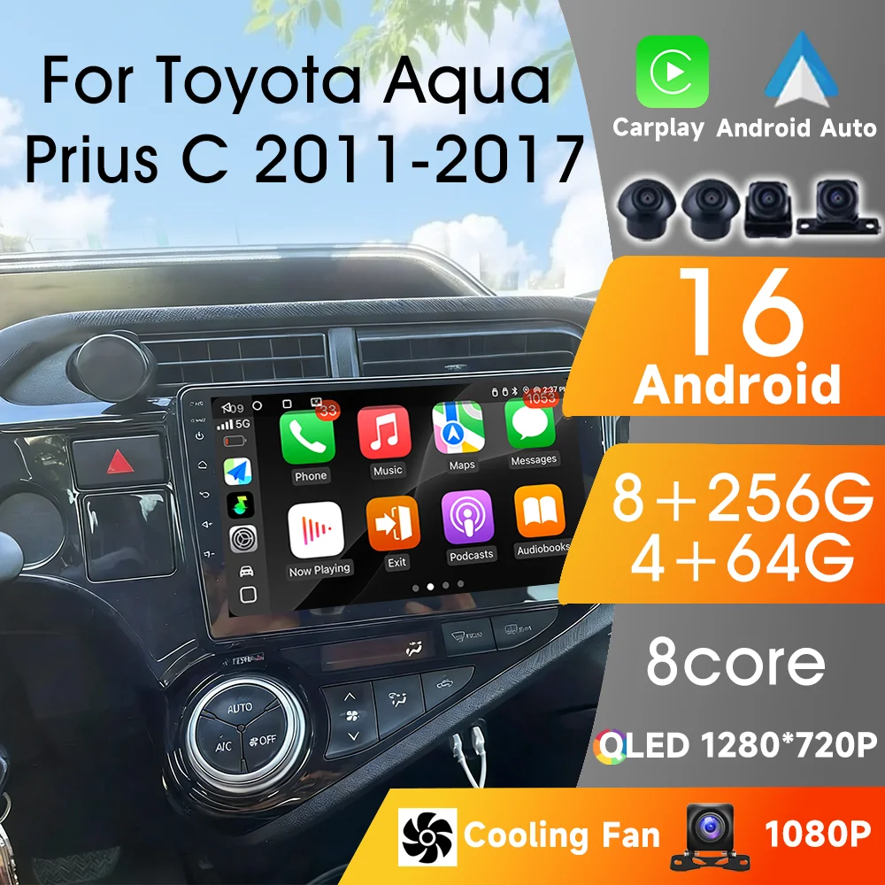 

Android 16 Car Radio For Toyota Aqua Prius C 2011-2017 Multimedia Automotive Autoradio Carplay Auto Wireless Video Car GPS WIFI