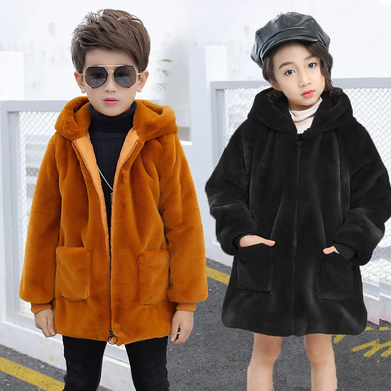 

Girls Kids Coat Jacket Overcoat Cotton 2023 Fairy Furs Warm Thicken Velvet Winter Teenager Plus Size Children's Clothing