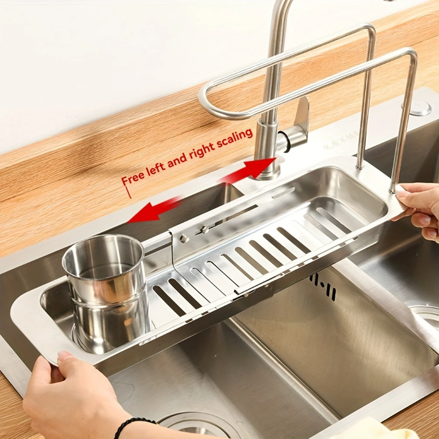 

Adjustable Stainless Steel Faucet Drain Rack - Kitchen Sink Organizer For Sponges, Brushes & Towels - Food-Safe, Space-Saving De