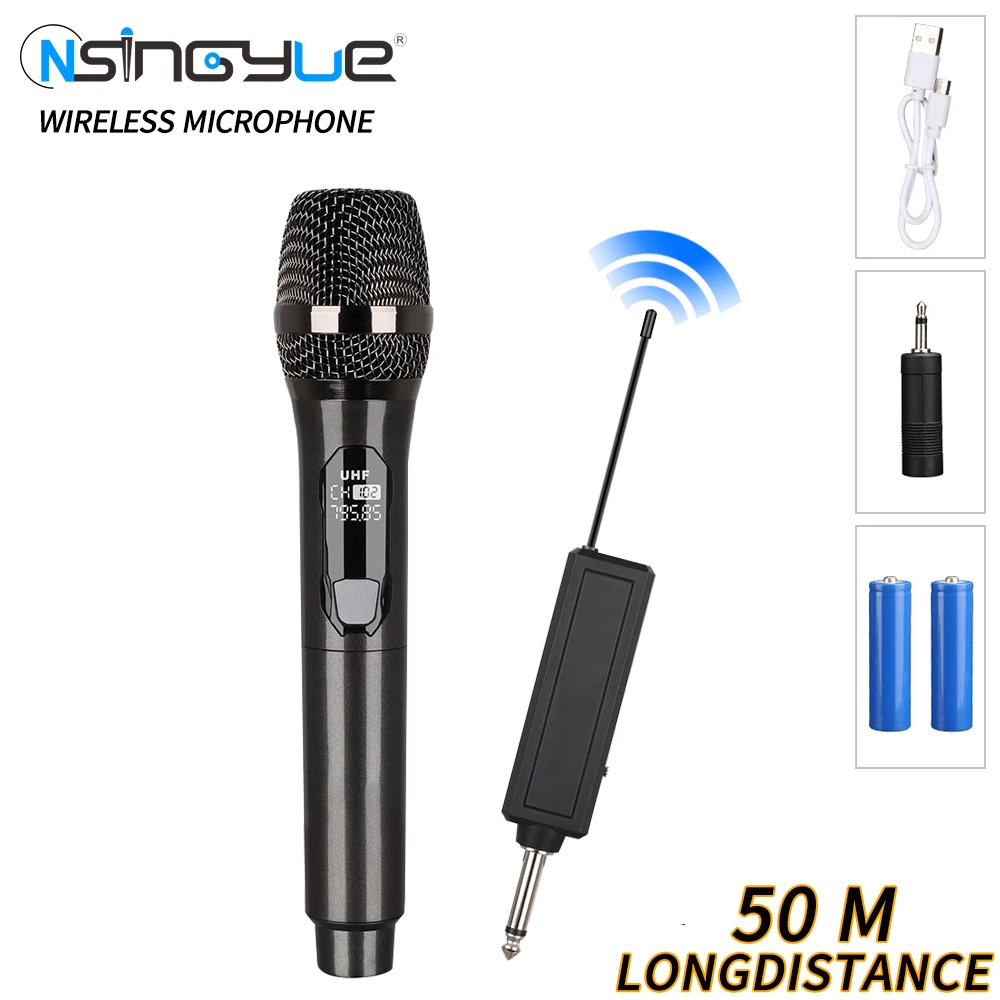 Wireless Microphone with Rechargeable Receiver,Karaoke Microphone Set for Singing, Karaoke, DJ Party, Speech,Church
