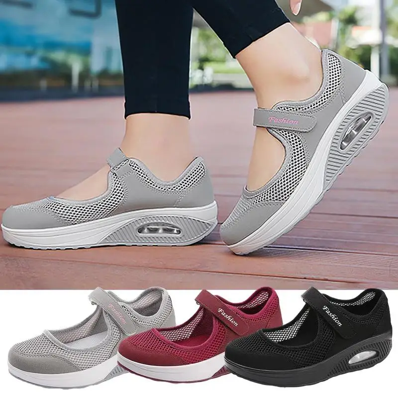 Air Cushion Slip-On Women Walking Shoes Orthopedic Diabetic Ladies Mules Mesh Lightweight Slippers Wedge Female Sneaker