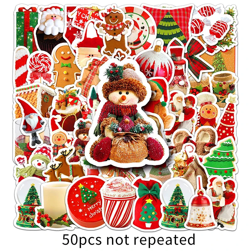 50pcs/pack Christmas Stickers Cute Cartoon DIY Scrapbooking Gift Decals PVC Waterproof Sticker For Laptop Phone Funny Toy Decal