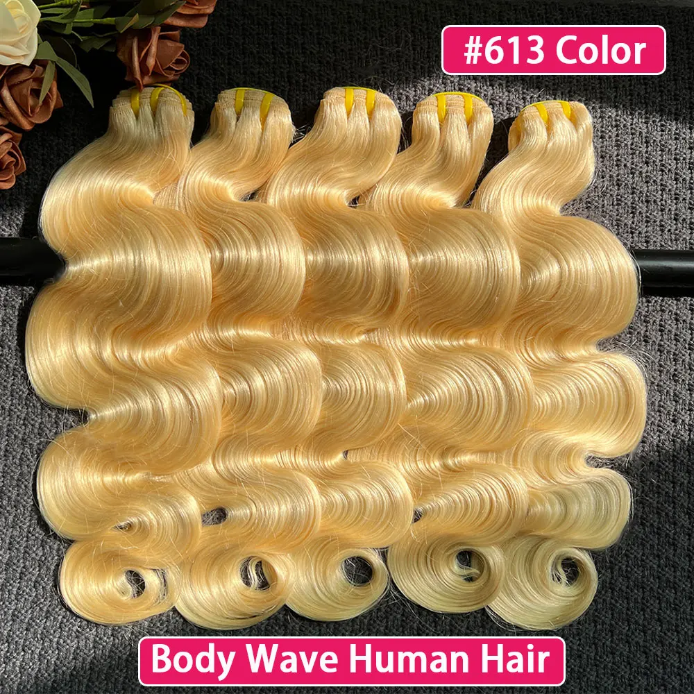 

Наборы вьетнамских волос Body Wave 613 блонд, 1/3/4 пучка, натуральные человеческие волосы медово-блонд, необработанные, для наращивания