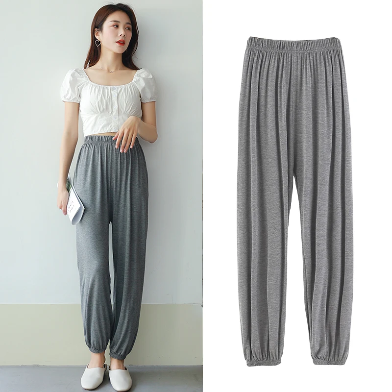 High Waist Drapey Wide Leg Modal Lantern Pants Women's Spring Summer Loose Cuffed Thin Casual Sports Trousers