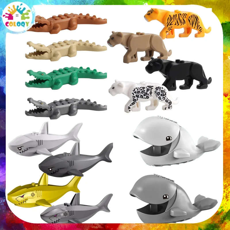 New Building Block Animal Shark Leopard Crocodile Dog Bear Ornament Model Assembly Children\'s Building Block Bag Wholesale Gift