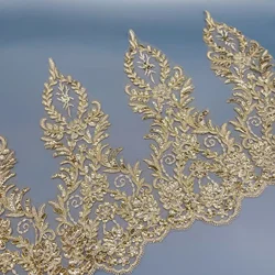 Embroidery Cording Lace Border Sewing Accessory 1 Yard 2023 36CM Wide Luxury Gold Lace Trim with Sequins