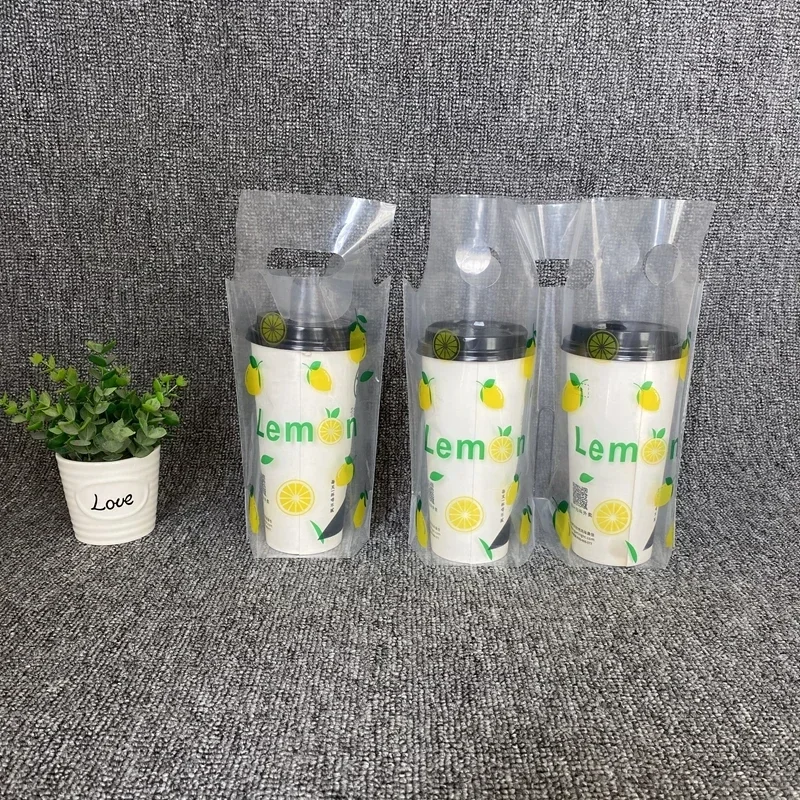 good quality Milk Tea Beverage Cup Packaging Bag Shop Coffee Beer Juice Delivery Bag Pineapple Fruit Pattern Plastic Handbag