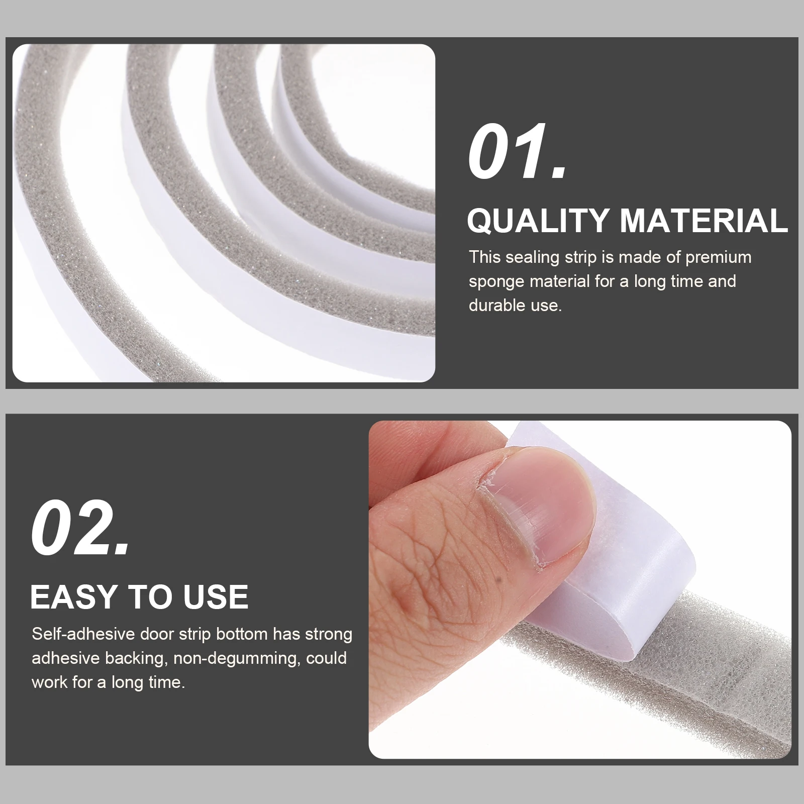 

2 Rolls Door Frame Sealing Strip Self-Adhesive Sponge Sound Insulation Dustproof Noise Reduction Tape for Doors