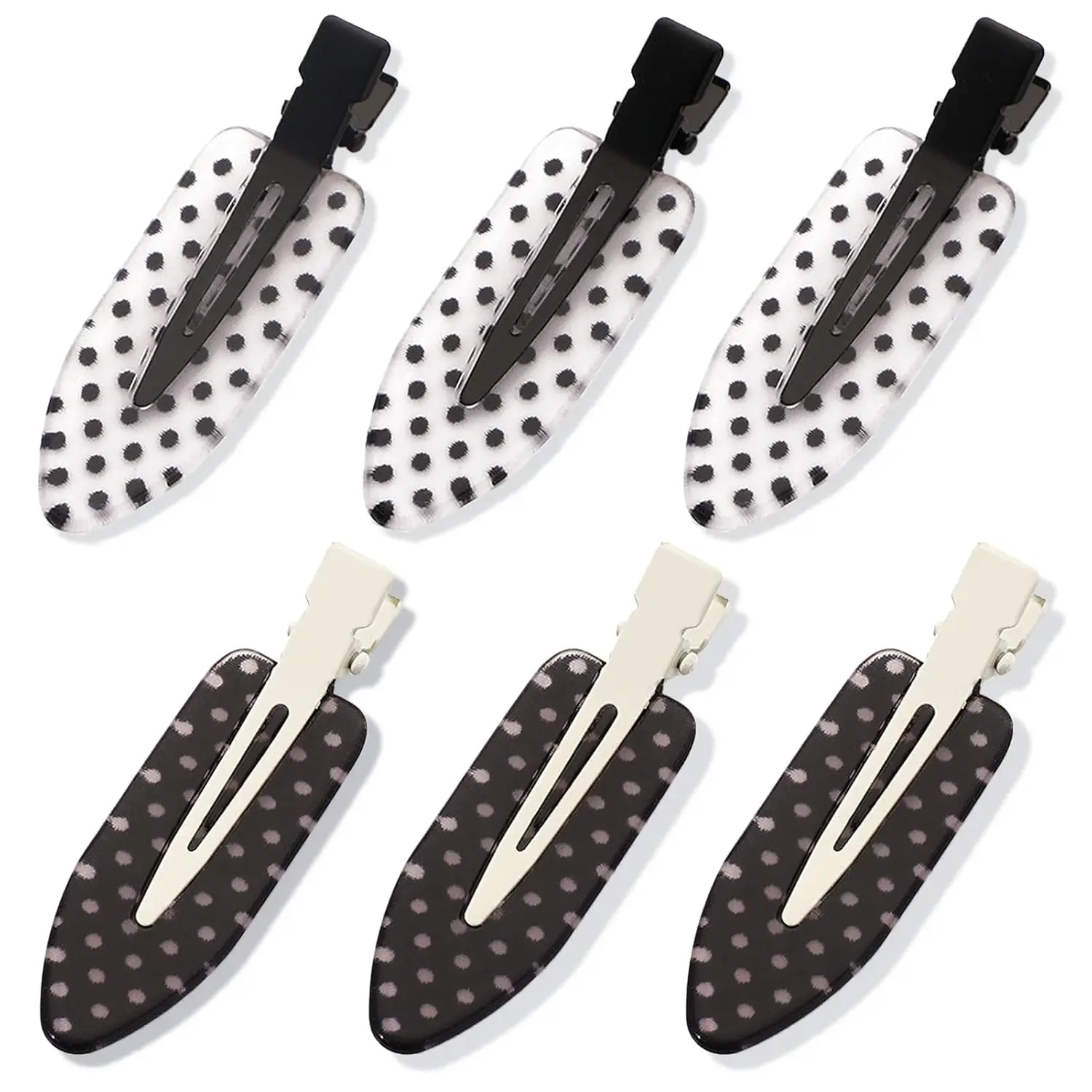 

Black & White Polka Dot Hair Clips for Women - No Bend, No Crease, Flat Alligator Clips for Styling