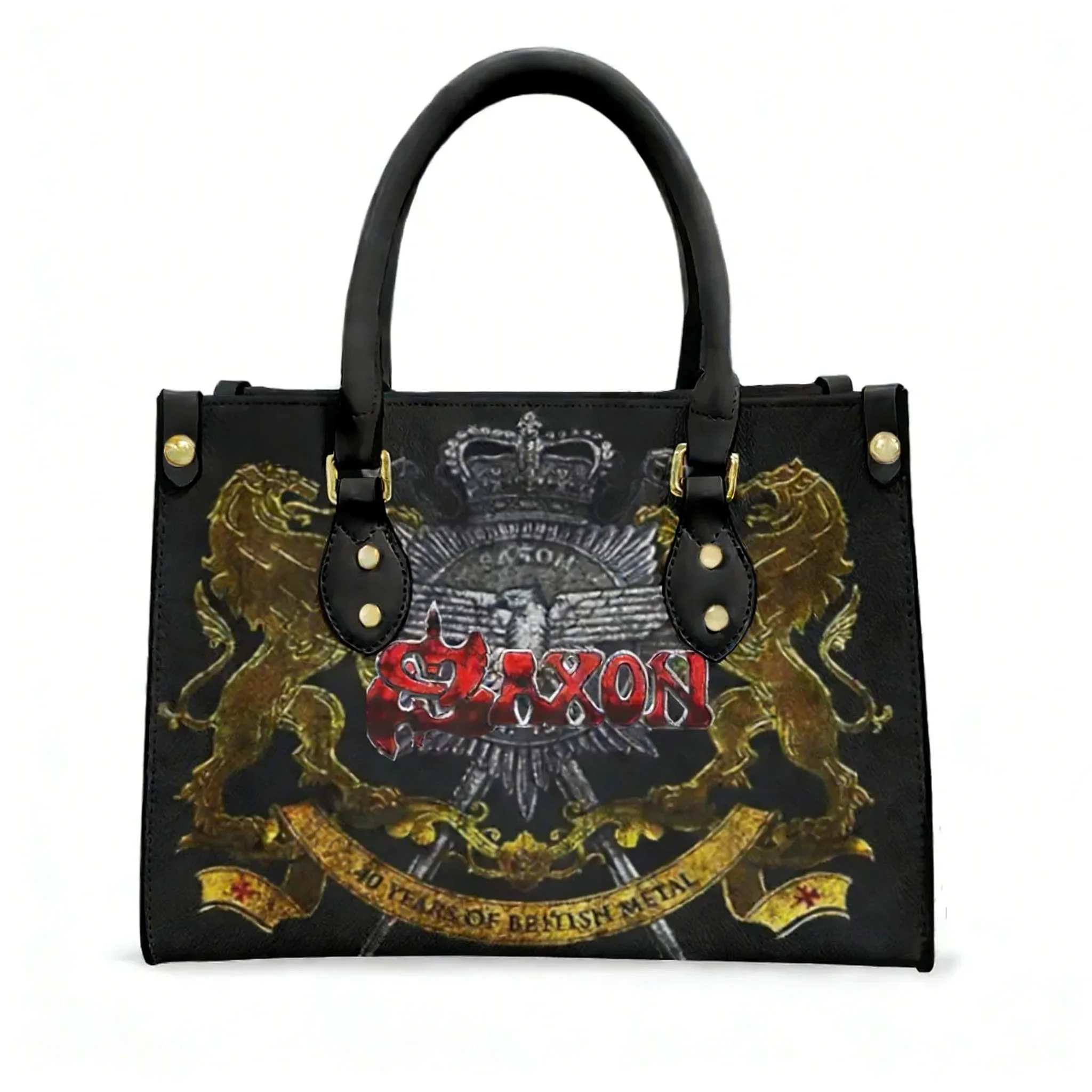 

Сумка-тоут Saxon Heavy Metals Band, женская и мужская, с персонализированным текстом и изображением, из искусственной кожи, для бизнеса, шопинга, подарочная сумка