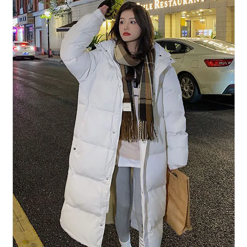 Unisex Couple Over‑The‑Knee Long Coat Women Trendy Korean Classic Solid‑Color Loose Thick Warm Winter Outerwear Jacket