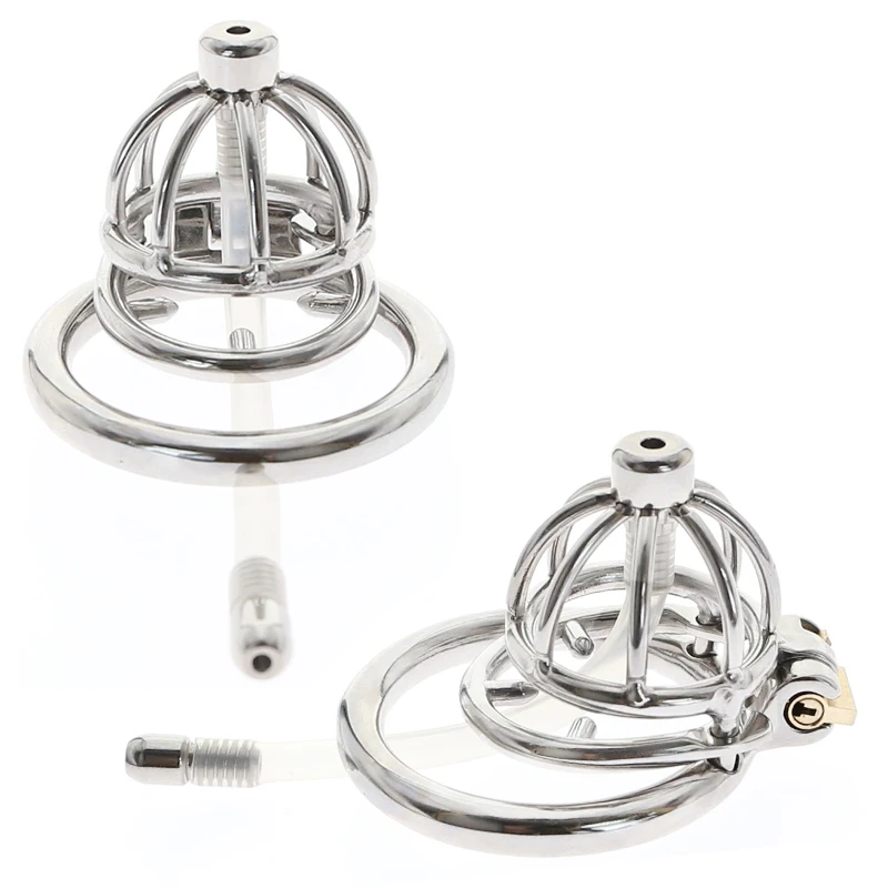 Rainbow/Silver Stainless Steel Chastity Cage–Cock Cage with Urethral Catheter, Stealth Lock Cock Ring, Chastity Device for Men view 5