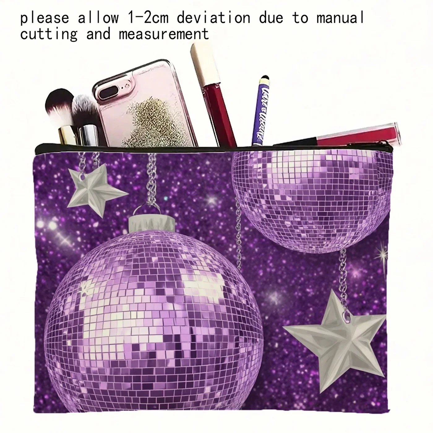 Un sac à cosmétiques sphérique violet - pochette multifonctionnelle à fermeture éclair, sac de rangement de bijoux, petit sac de rangement à fermeture éclair de voyage parfait.