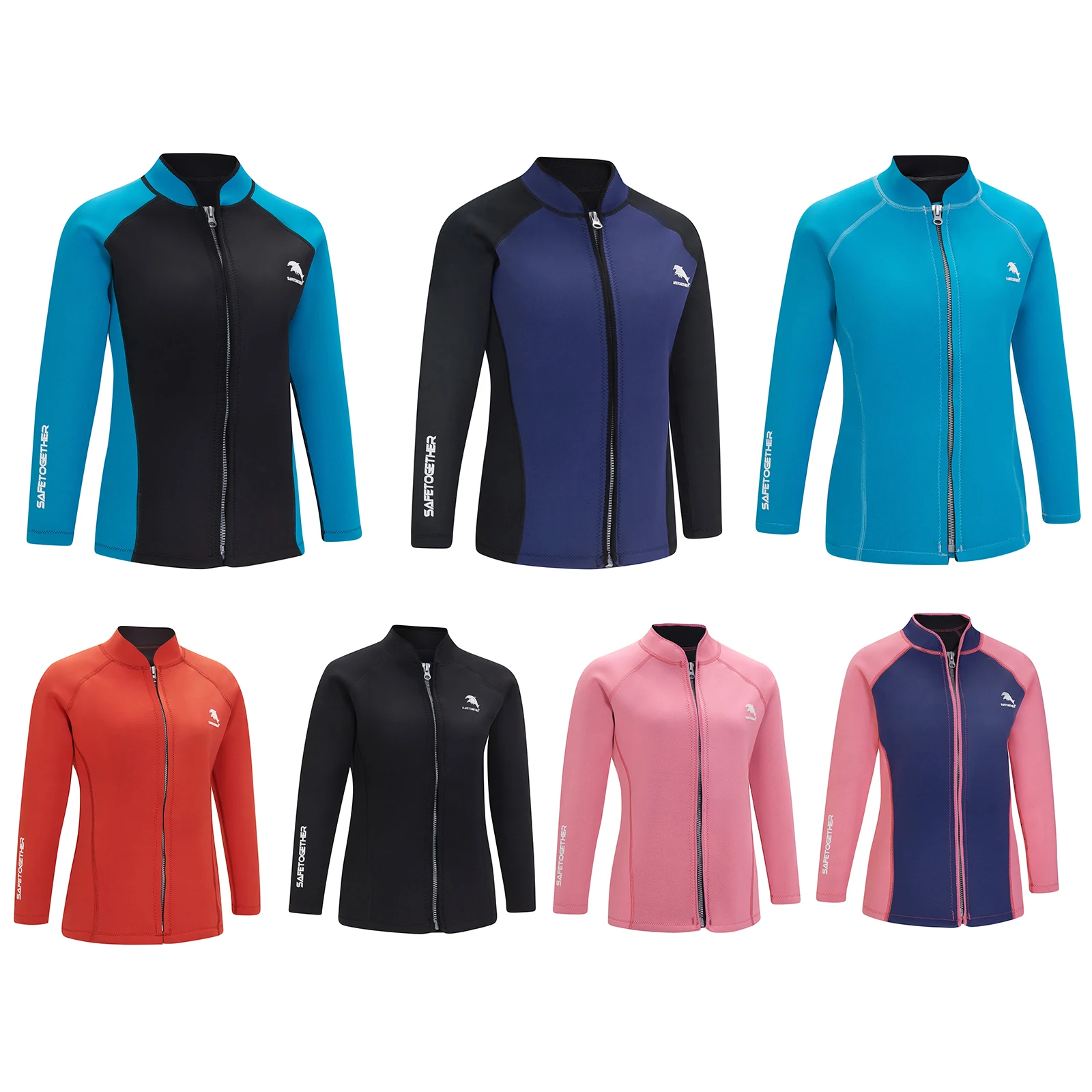 Mantel Renang Wanita 2Mm Pakaian Selam Neoprene Atasan Kerah Berdiri Lengan Panjang Jaket Termal Selancar untuk Berenang Pantai Menyelam Snorkeling