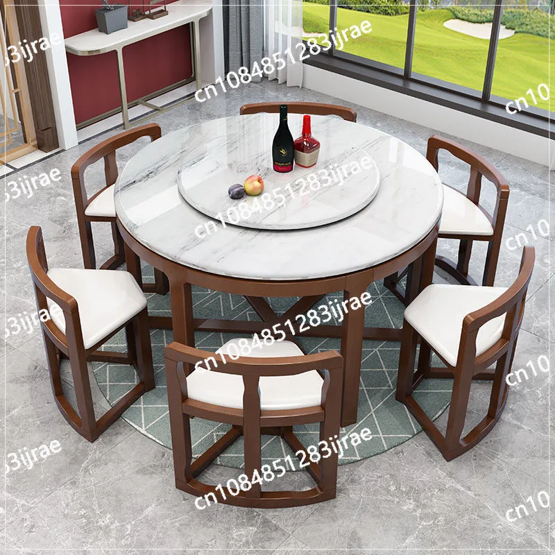 Marble Rock Plate Solid Wood Dining Table Chair Small Family Small Round