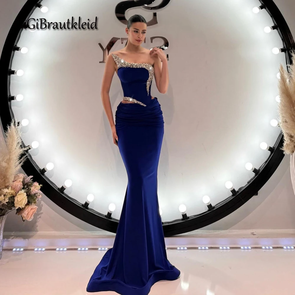 GiGiBraut Trendy Satin Occasion Dresses For Women Mermaid Pleated Crystals One Shoulder Prom Gowns Robes De Soiree Customized