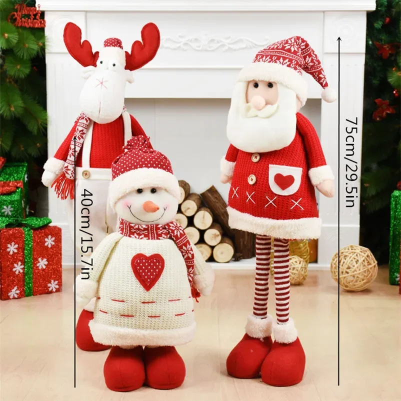 Plush Snowman Reindeer Santa Claus Toy with Retractable Legs Christmas Dolls Figure Children Gift Navidad Party Home Decoration