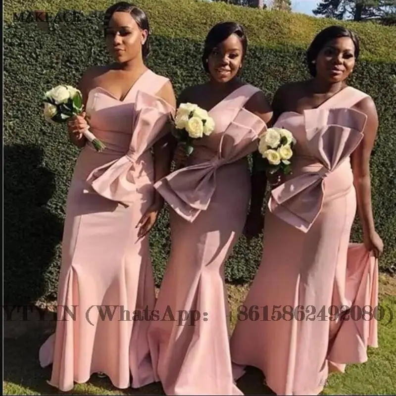 

Dusty Pink Bridesmaid Dresses Mermaid Big Bow Wedding Guest Dress vestido madrinha Bridesmaid Dress Train