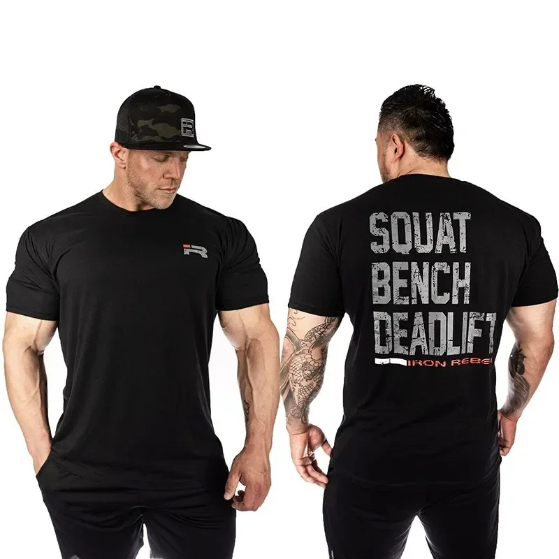 Men\'s Gym Short Sleeve T-Shirt 2024 Cotton Workout Sportswear Bodybuilding 100% Men Clothing Oversized T Shirt Harajuku
