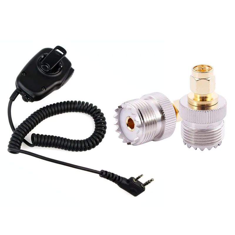 

B27B 1X 2 Pin PTT Speaker MIC For BAOFENG Kenwood Walkie Talkie BAOFENG UV-5R BF-888S Two Way Radio & 2X SMA Male To UHF Female