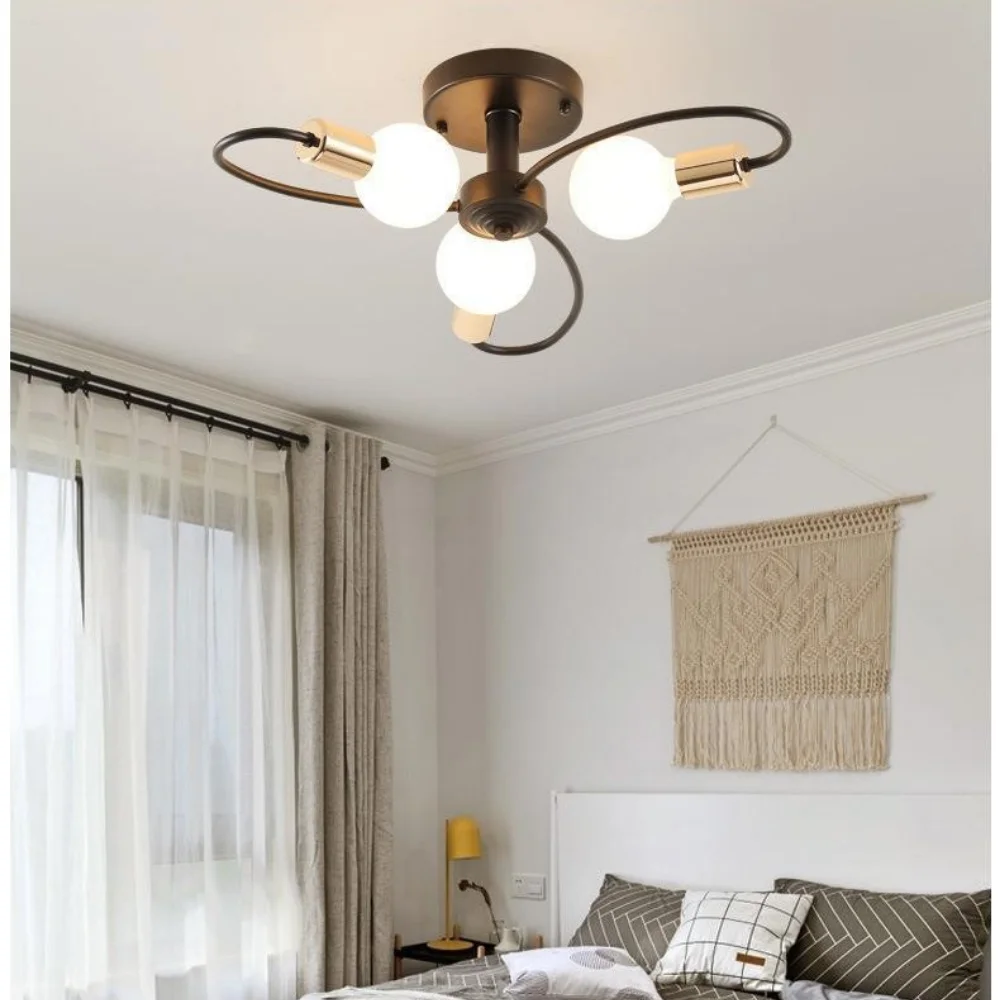 Home Lighting Ceiling Light Cast Iron LED E27 3/6/8 Heads Creative Pendant Light Black Gold Ceiling Light Living Room