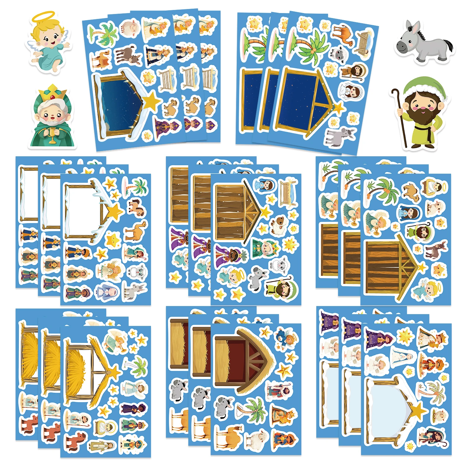 

32Sheets Cartoon Jesus Birth Scene Graffiti Collage Decoration Phone Case Water Cup Skateboard Waterproof PVC Stickers