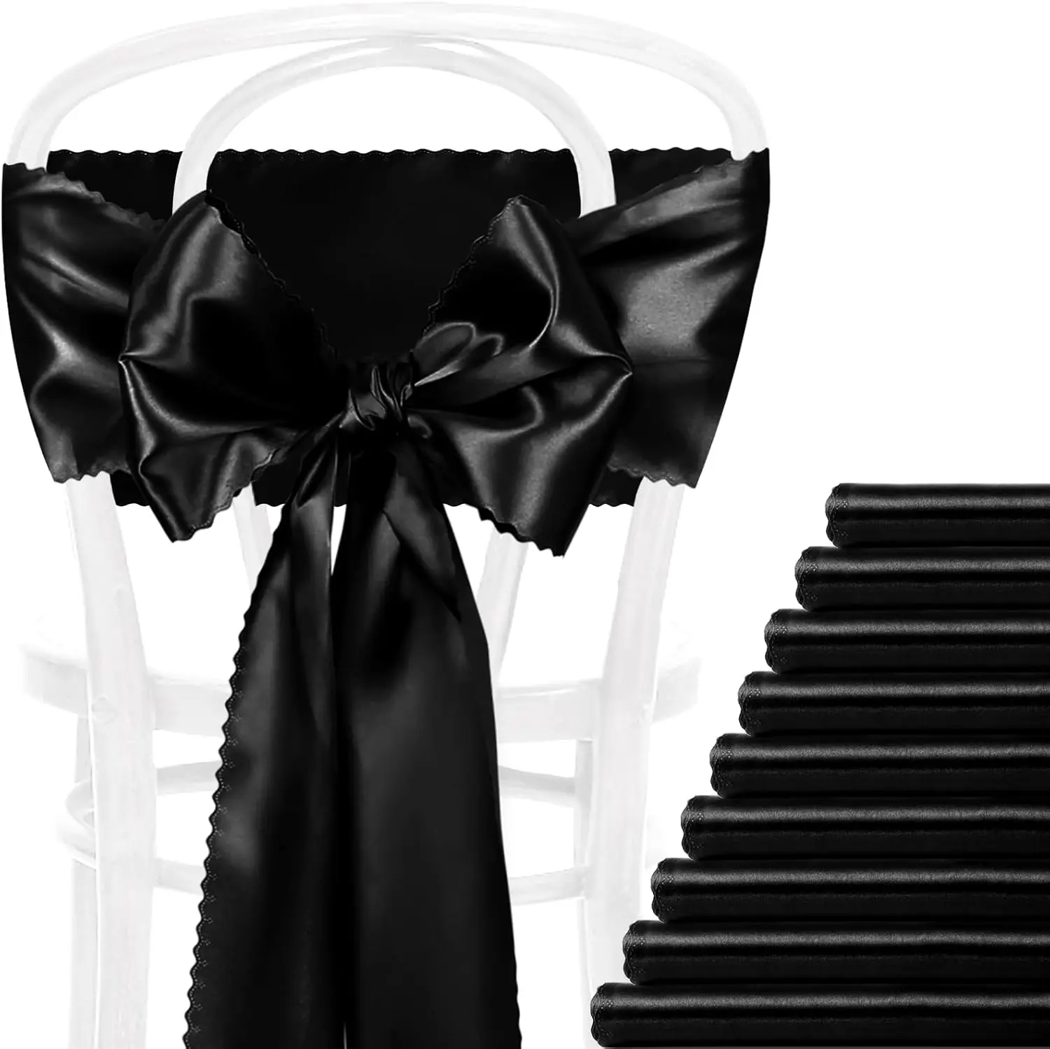 

60 Pcs Bla Satin Chair Sashes Bows, 7X108 H Chair Bow Ties Ba Silky Dining Chair Sashes Satin Chair Ribbon For Wedding, Party,